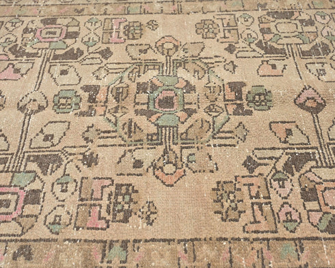 10 Ft Vintage Brown Persian Style Hand Knotted Low Pile Wool Runner Rug
